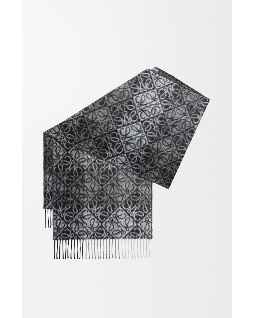 Loewe White Anagram Jacquard Fringed Scarf for men