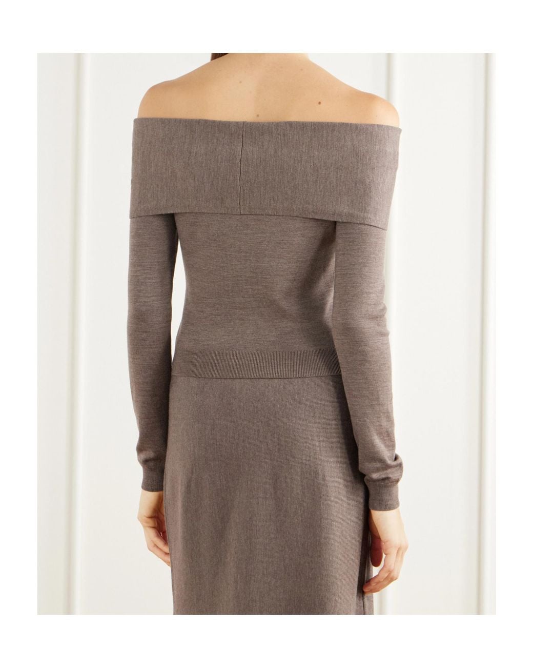 Jonathan Simkhai Brown Delphia Off-Shoulder Sweater