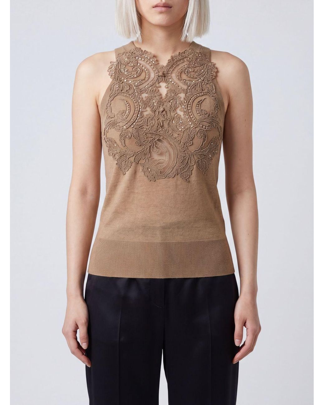 Ermanno Scervino Natural Lace Trim Knitted Top
