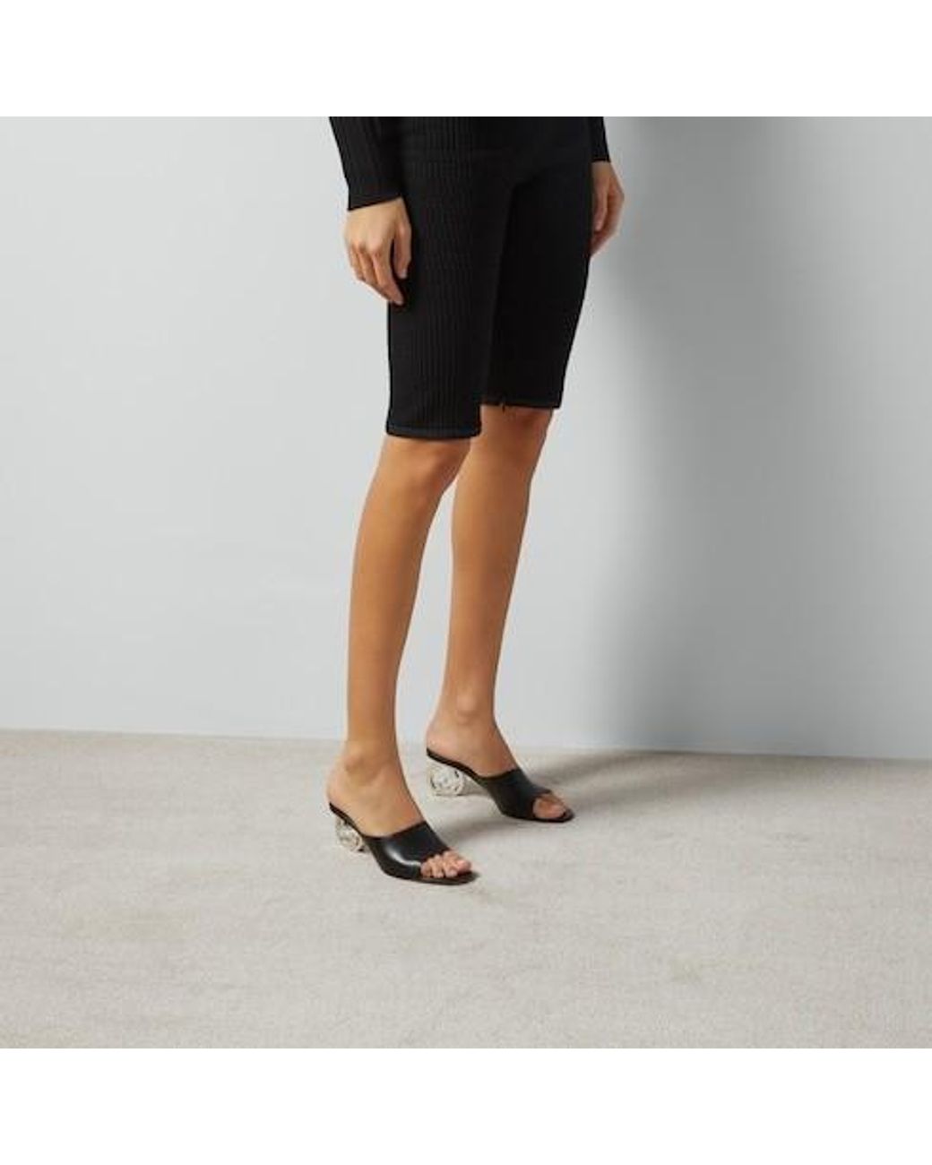 Gucci Black Logo Plaque Slip-On Mules
