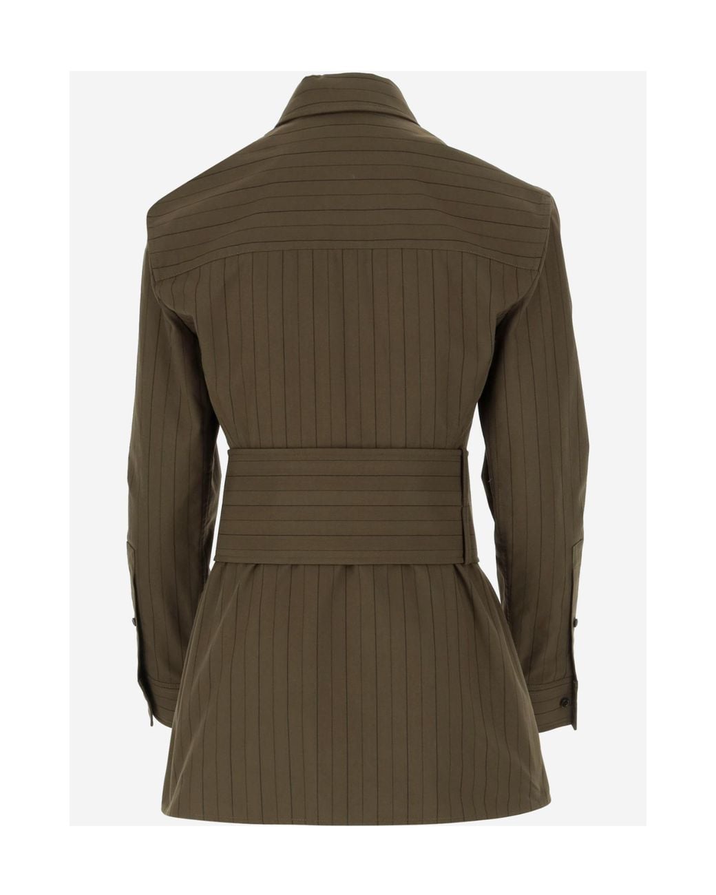 Burberry Green Regular Fit Striped Belted Waist Shirt