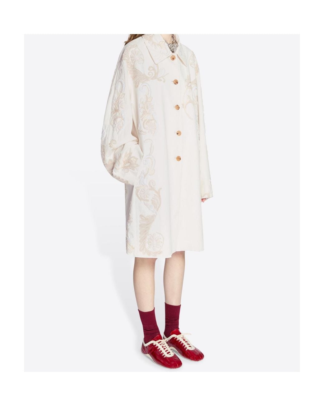 Dries Van Noten White Embroidered A-Line Coat