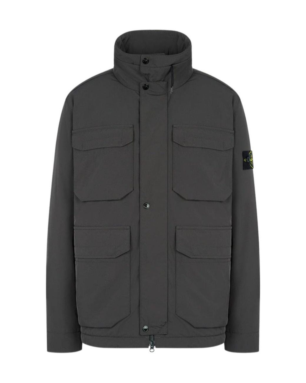 Stone Island Gray Compass-Badge Funnel Neck Puffer Jacket for men