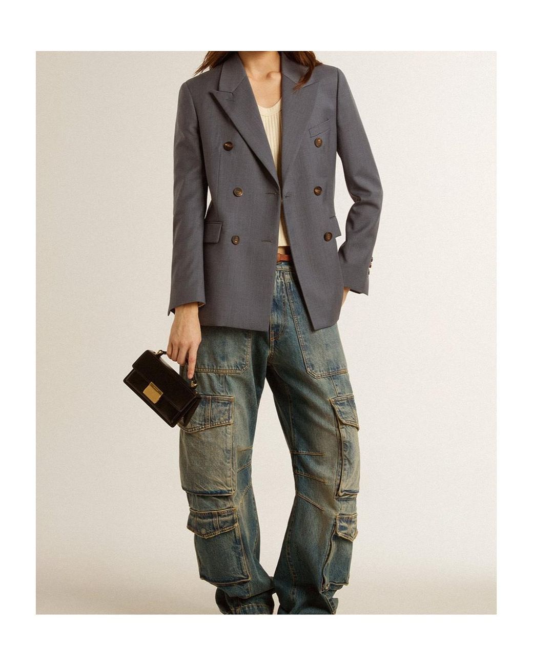 Golden Goose Deluxe Brand Blue Double Breasted Tailored Blazer