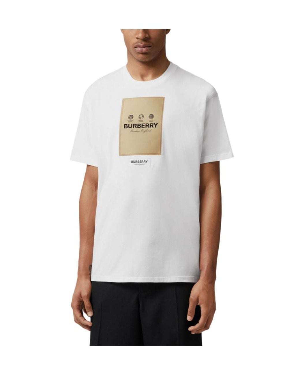 Burberry White Logo-Patch Round-Neck T-Shirt for men