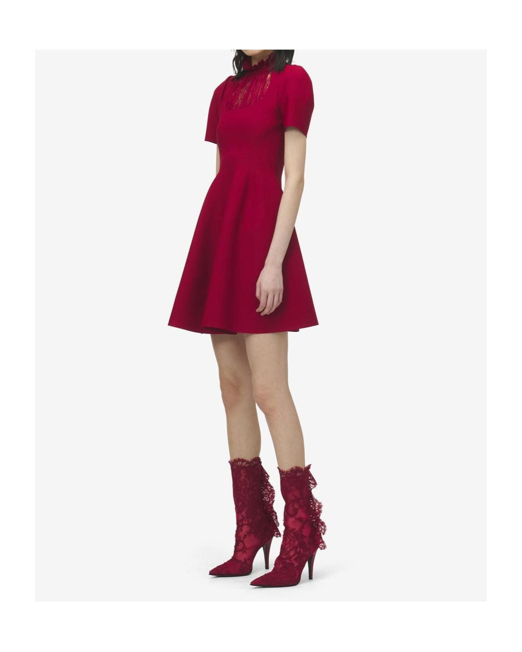 McQueen Red Lace Panel Mini Dress