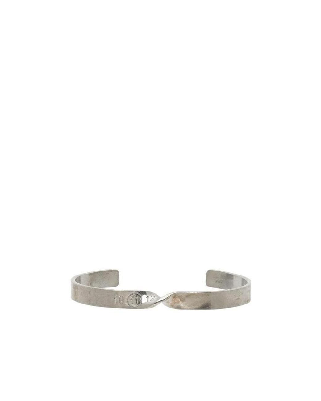 Maison Margiela White Logo Engraved Twisted Bracelet for men
