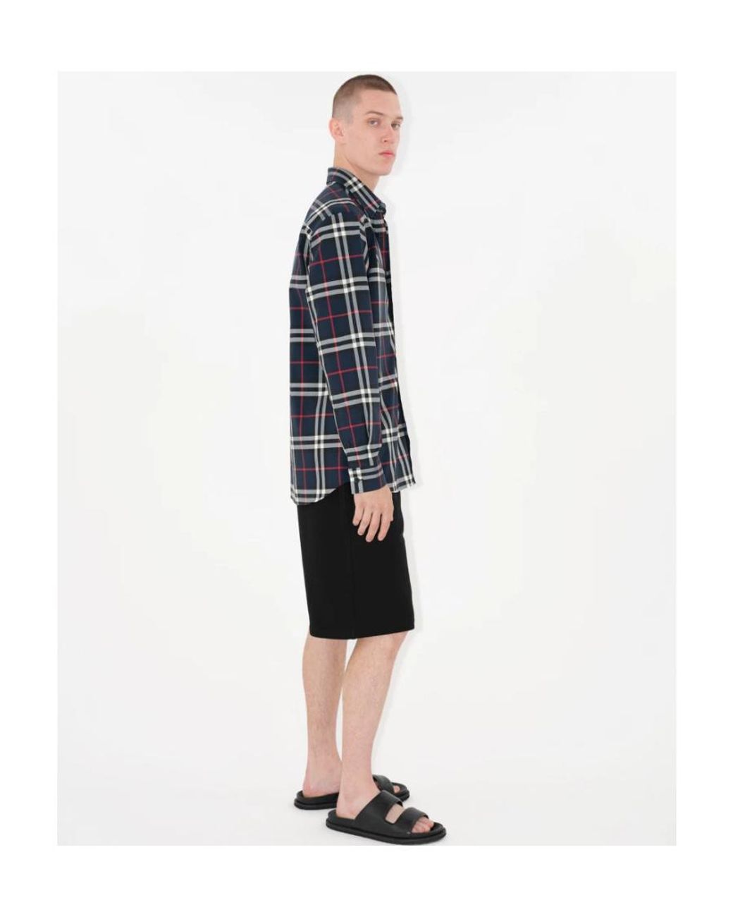 Burberry Blue Check-Pattern Long Sleeved Shirt for men