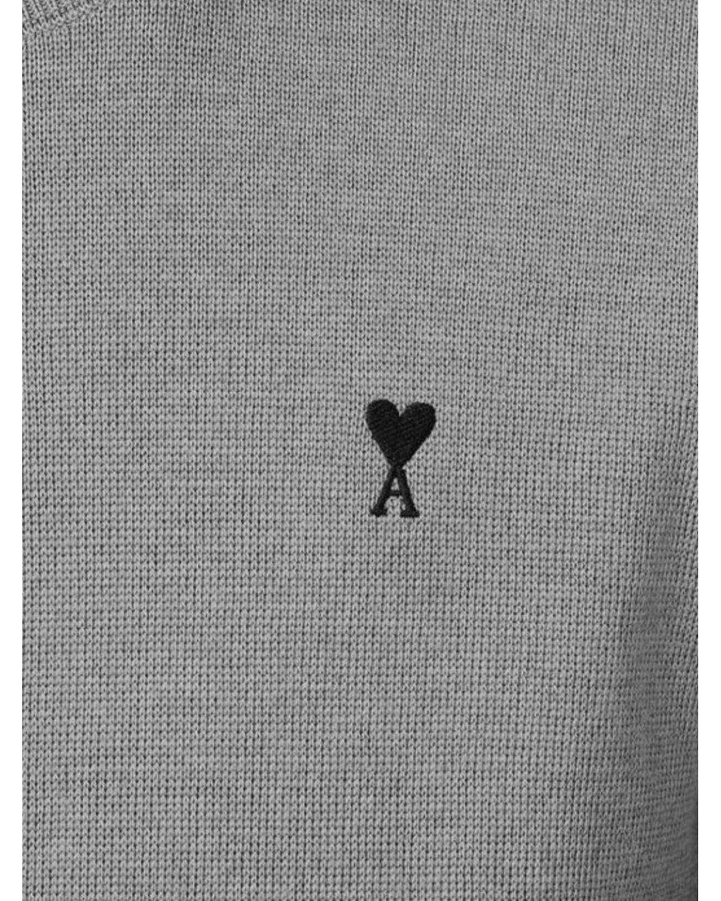 AMI Gray Logo Embroidered Crewneck Jumper for men