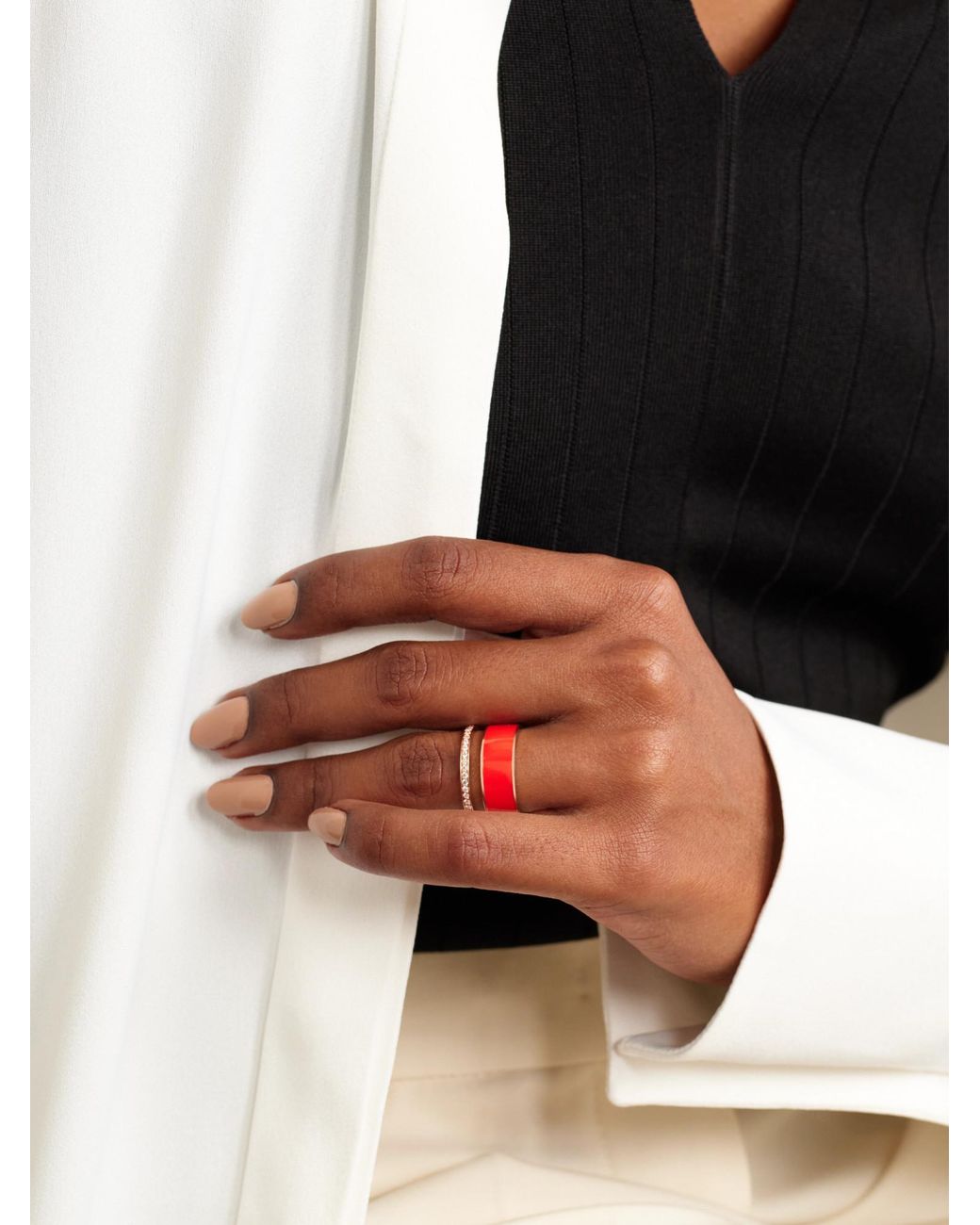 Repossi Pink 18-Karat Rose, Lacquer And Diamond Ring