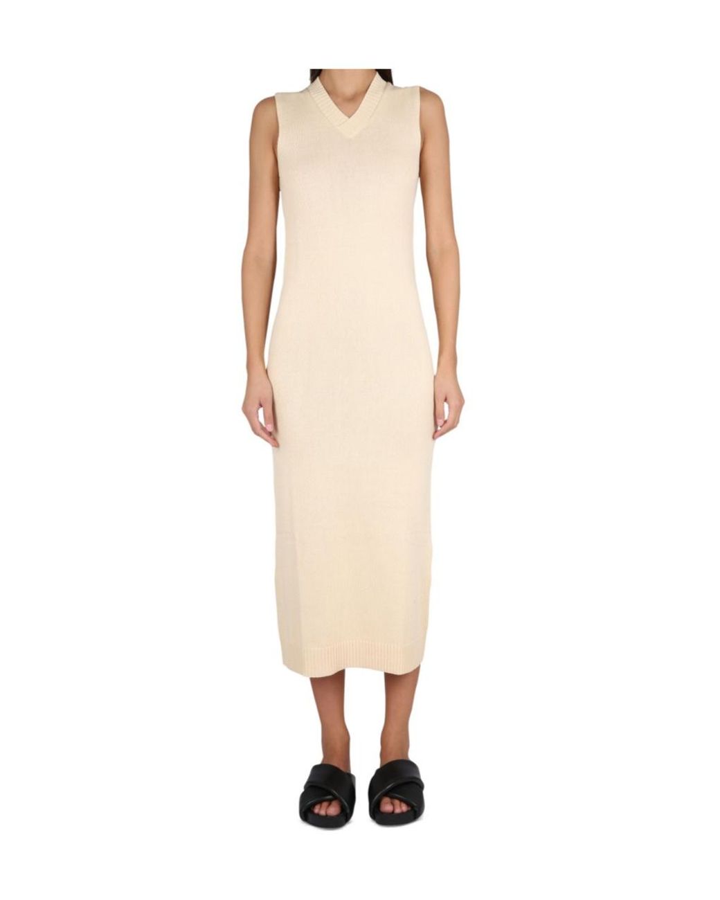 Aspesi Natural V-Neck Knitted Maxi Dress
