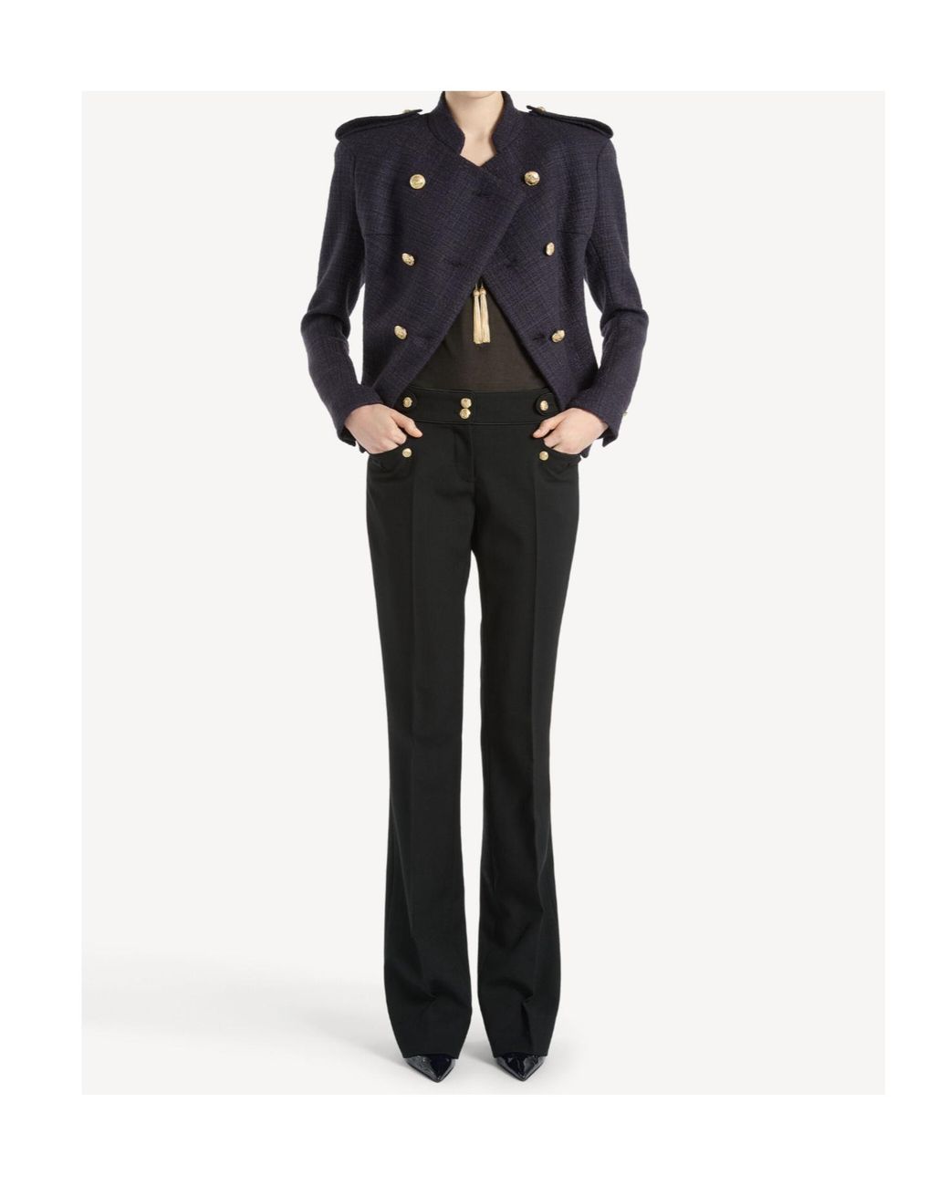 Balmain Blue Tweed Structured Double-Breasted Blazer