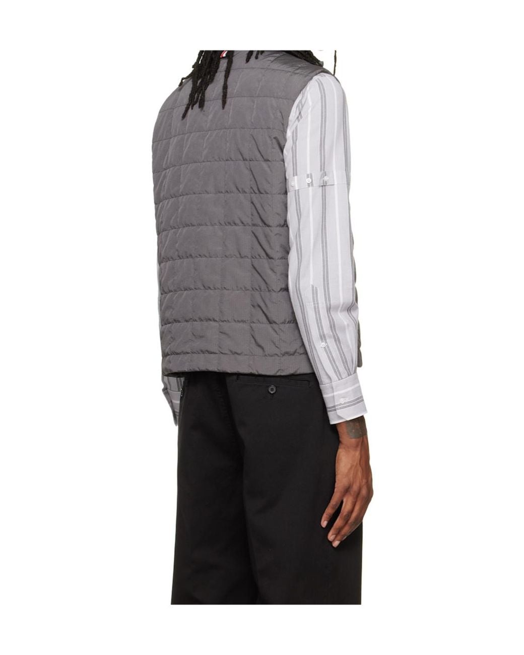 Thom Browne Gray 4-Bar Ripstop Quilted Vest for men