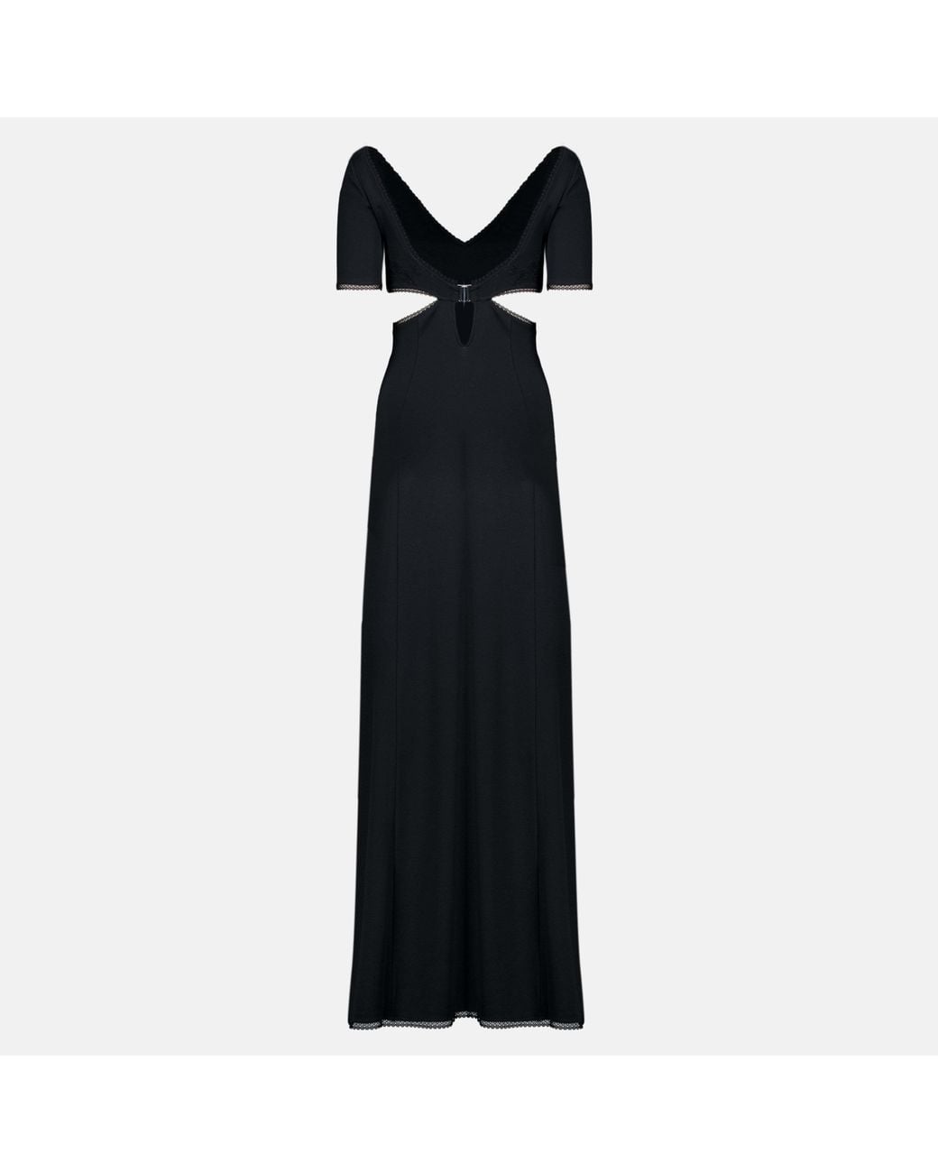 Rabanne Black Long Lingerie Dress With Embroidered Floral Details