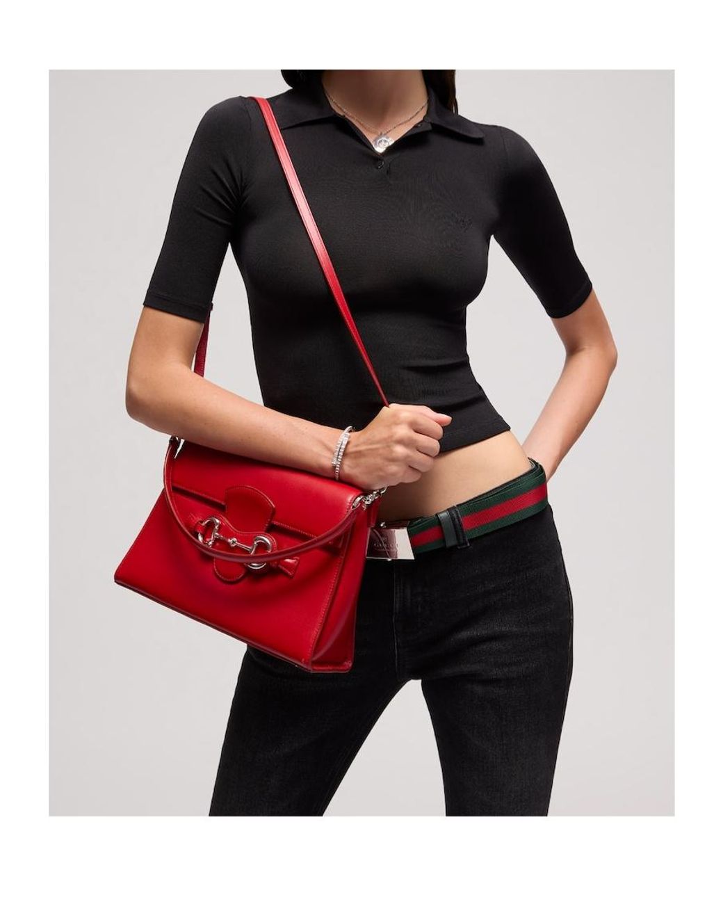 Gucci Red Horsebit Duomo Medium Top Handle Bag