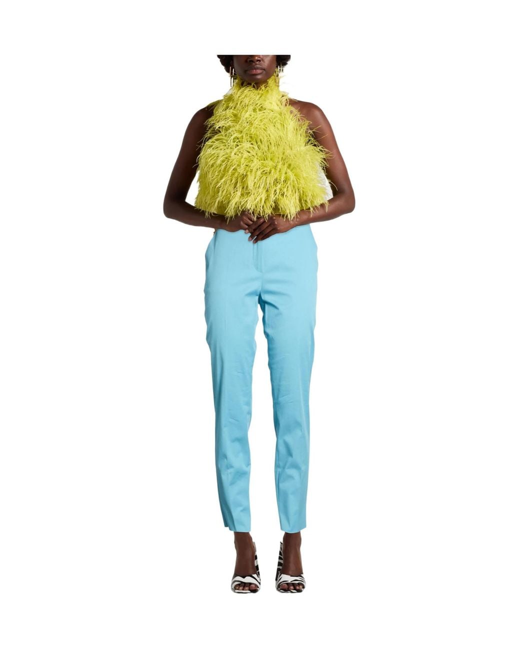 Max Mara Blue Solid Color Slim-Fit Pants