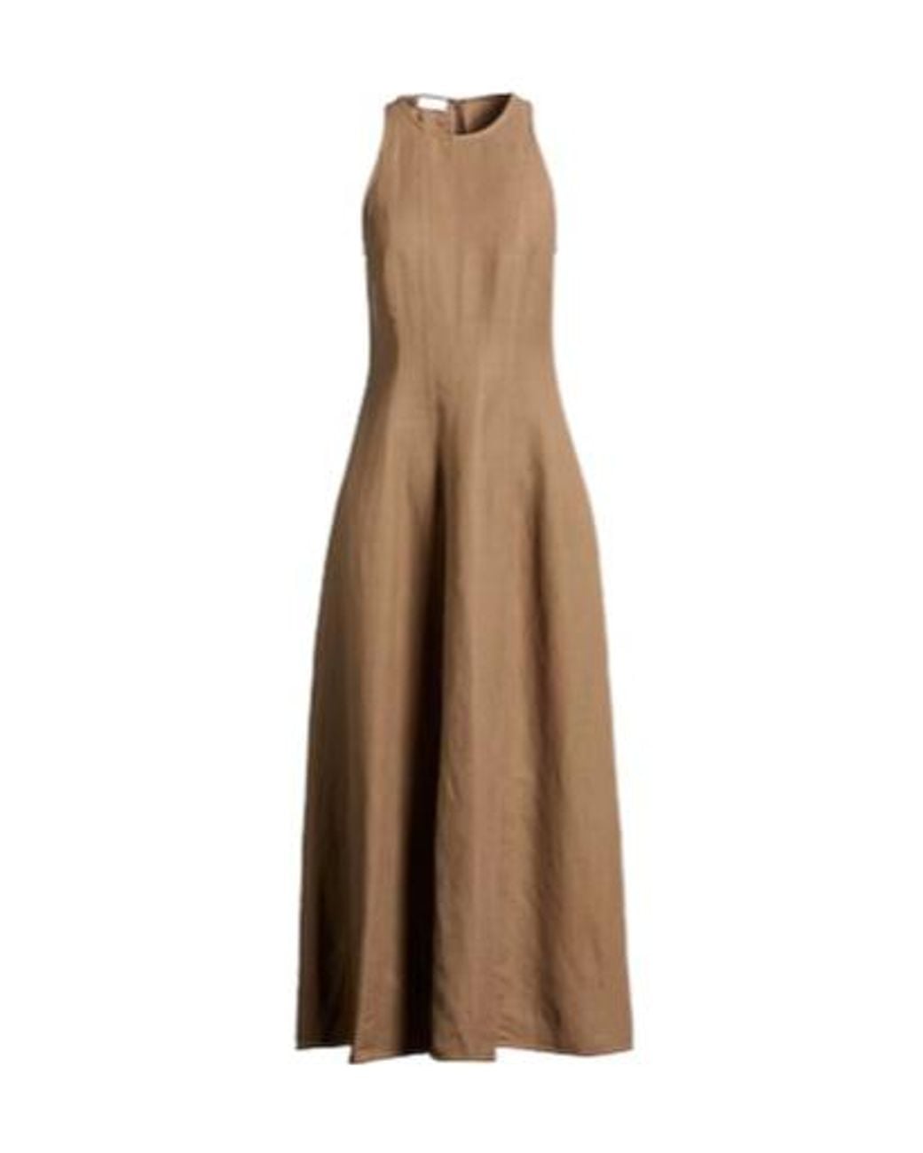 Brunello Cucinelli Natural Sleeveless Waist-Cinching Dress