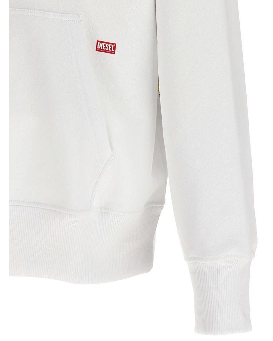 DIESEL White Macs-Hood-L3 Cotton Hoodie for men