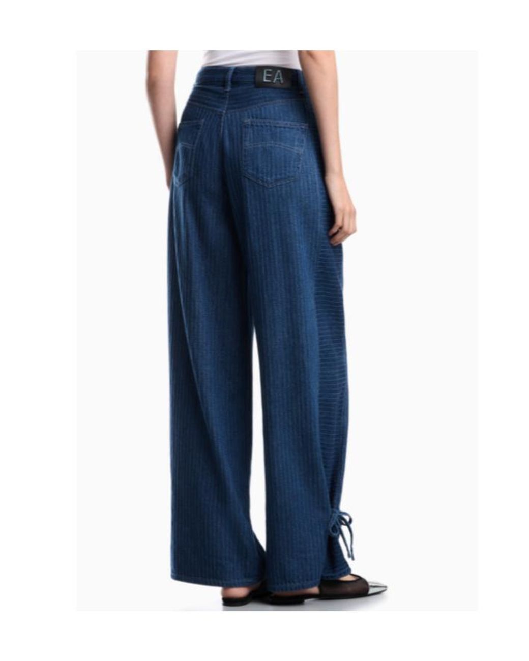 Emporio Armani Blue Herringbone-Pattern Tie-Fastening Jeans