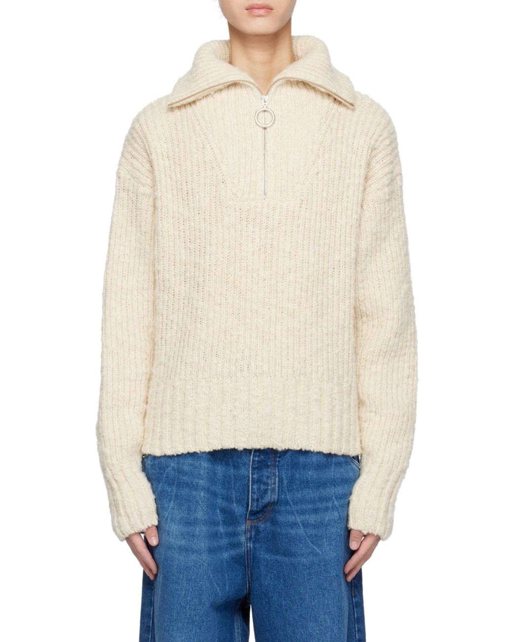 AMI White Ami Half-Zipped Knitted Jumper for men