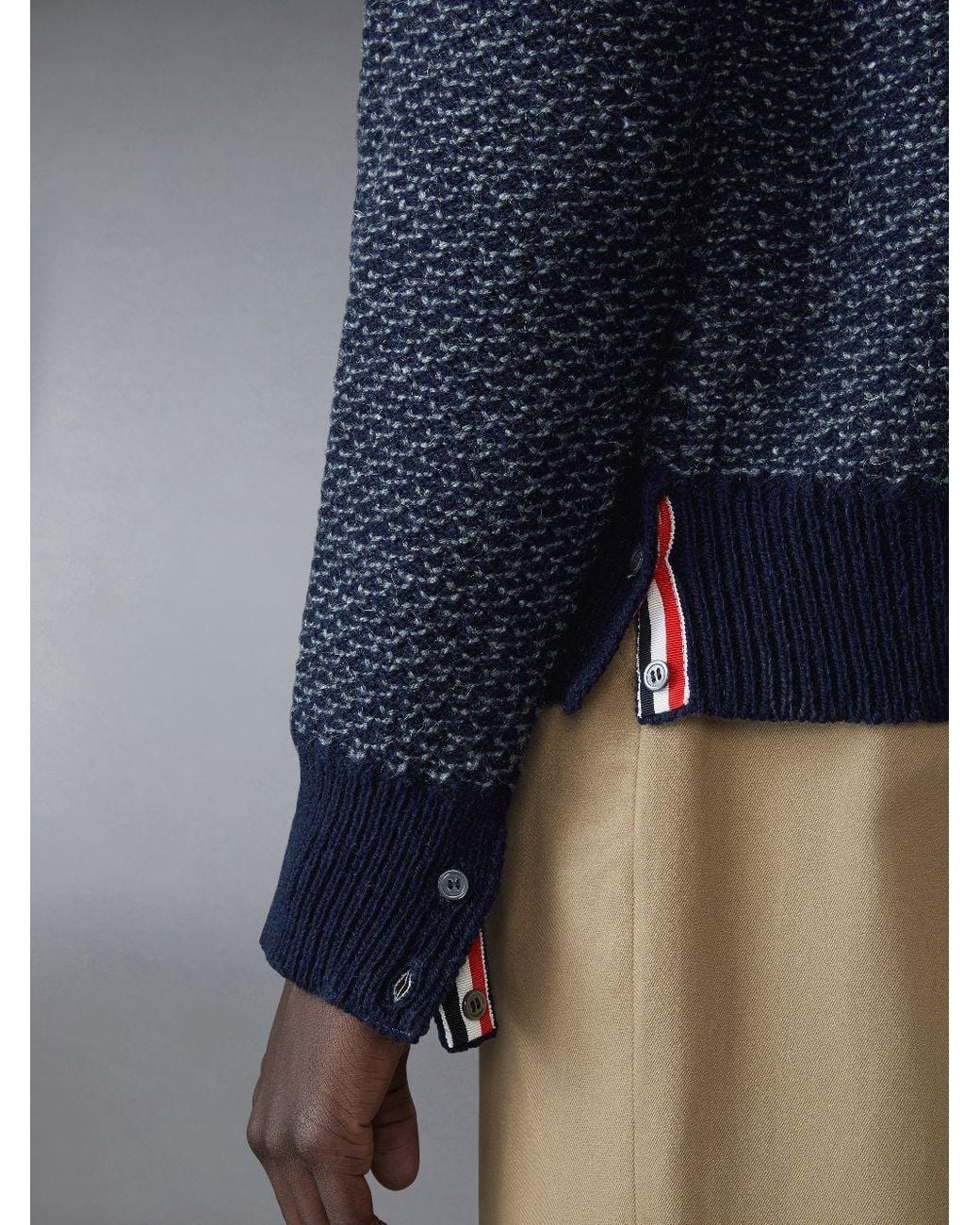 Thom Browne Blue Bar Textured-Knit Cardigan for men
