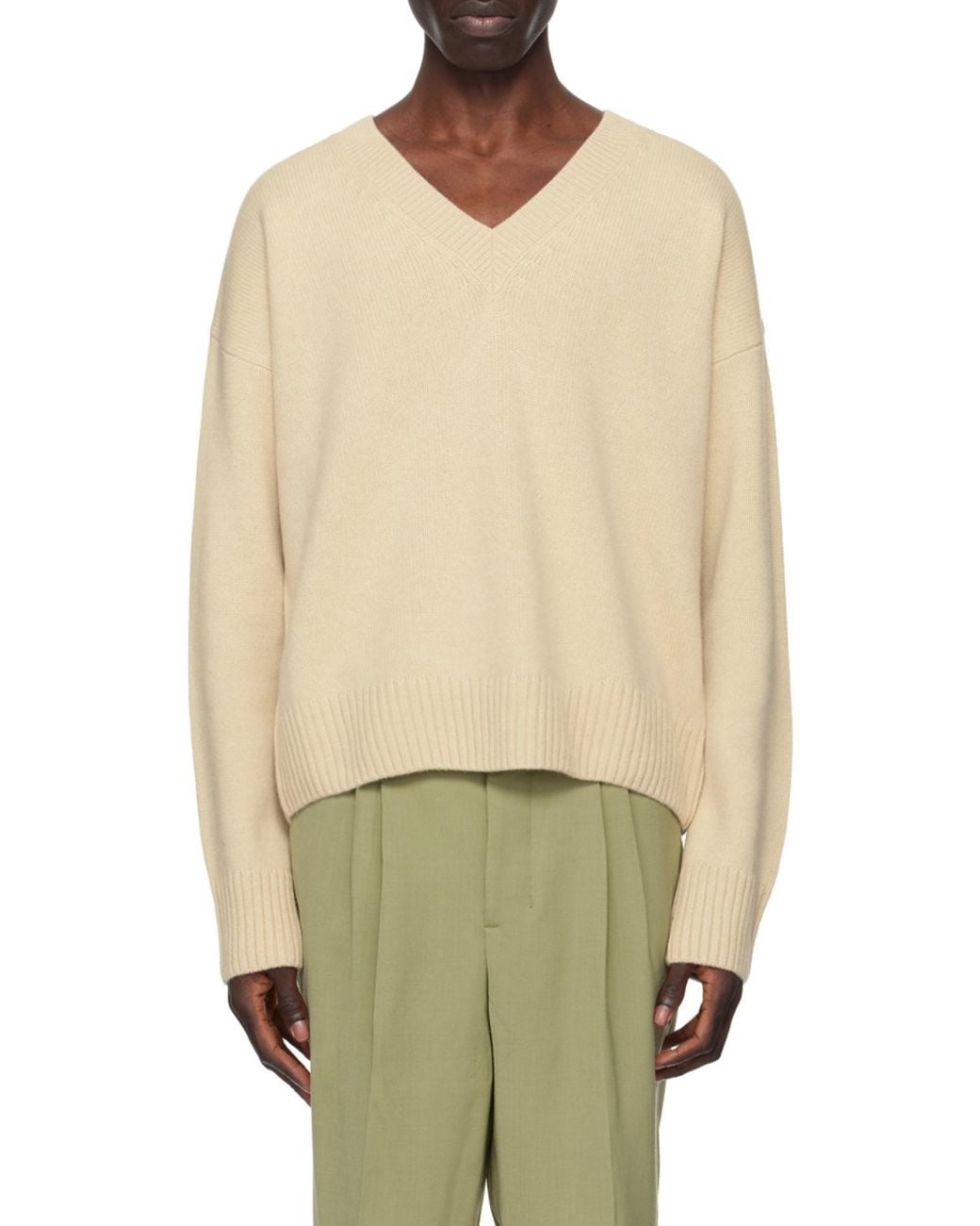 AMI Natural Cropped Wool-Cashmere Blend Jumper for men