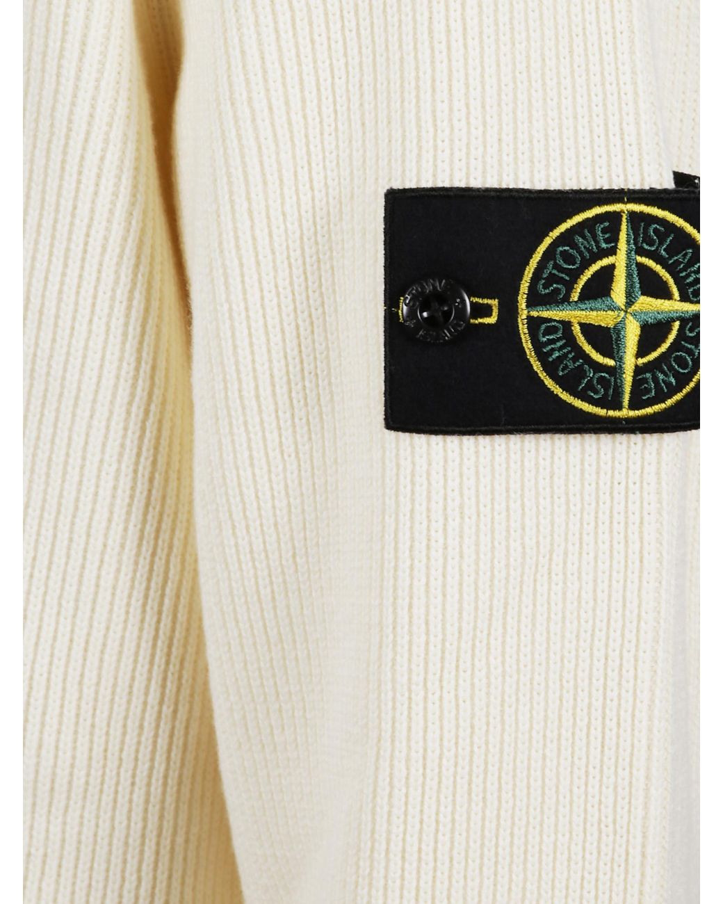 Stone Island White Ribbed Zip-Neck Knitted Sweater for men