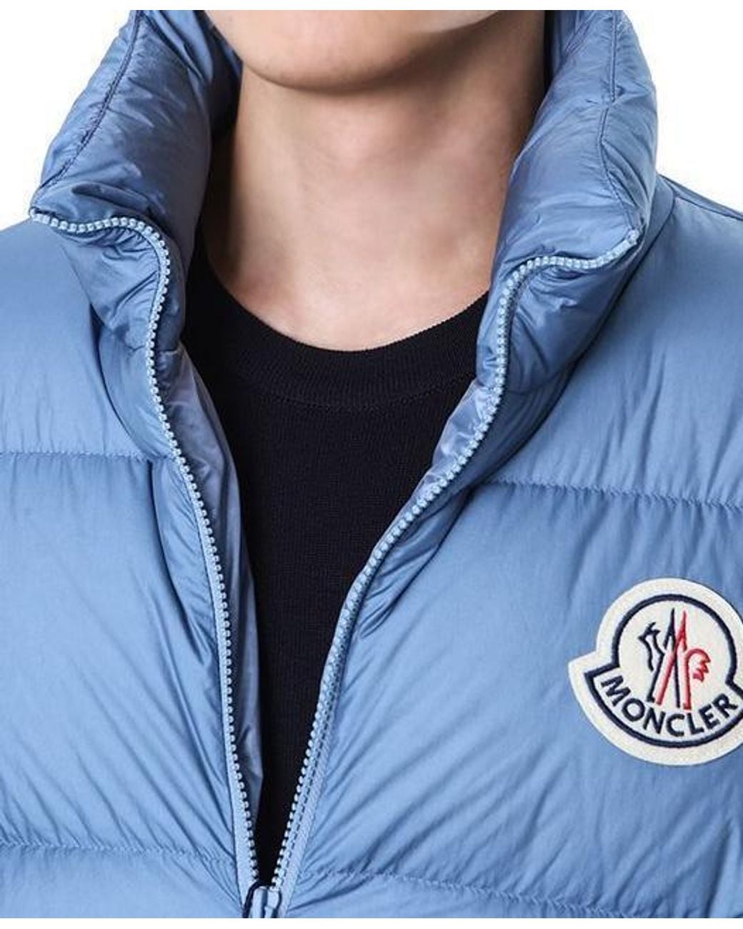 Moncler Blue Citala Big Logo Patch Down Jacket for men