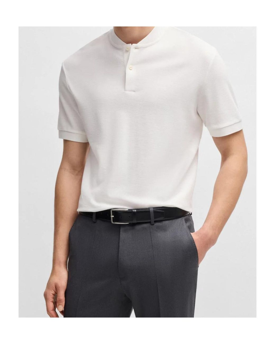 Boss White Boss Collarless Short-Sleeved Polo Shirt for men