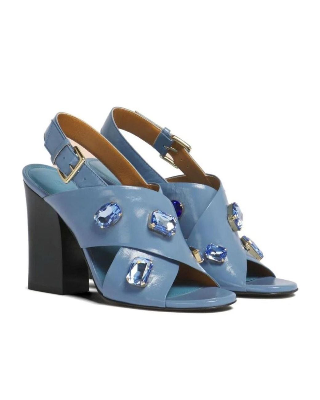 Marni Blue Embellished Criss-Cross Sandals
