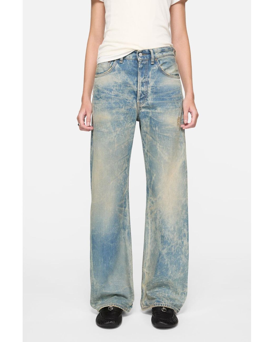 Acne Blue Patch Denim Wide-Leg Jeans