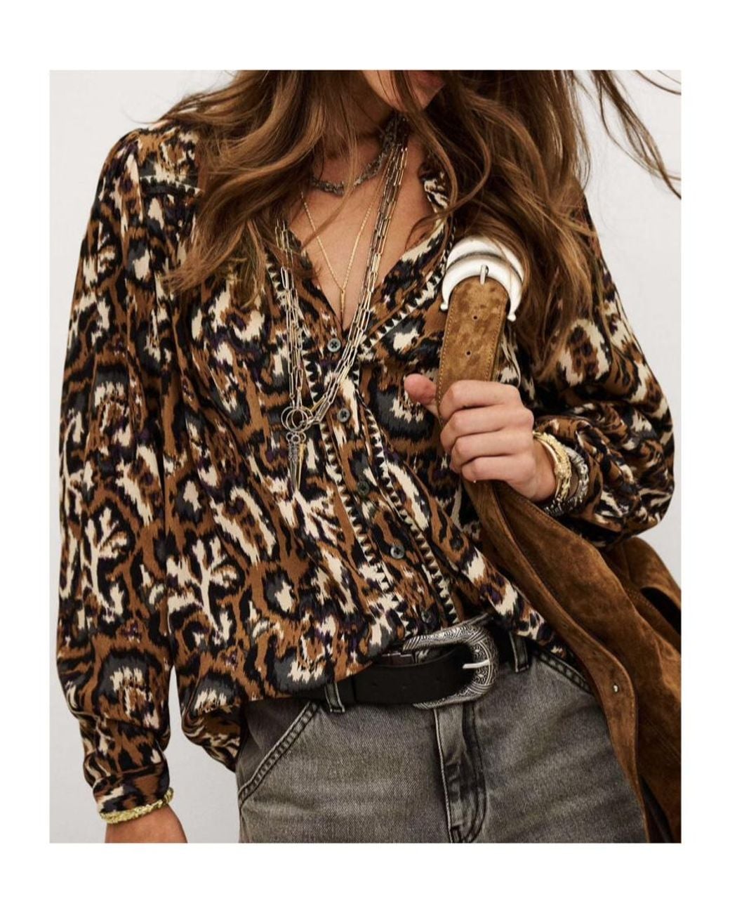 Ba&sh Brown Onada Patterned Top