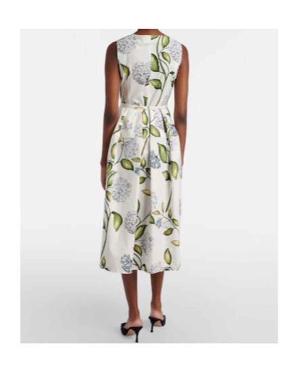 Oscar de la Renta White Porcelain Flower Cotton-Blend Midi Dress
