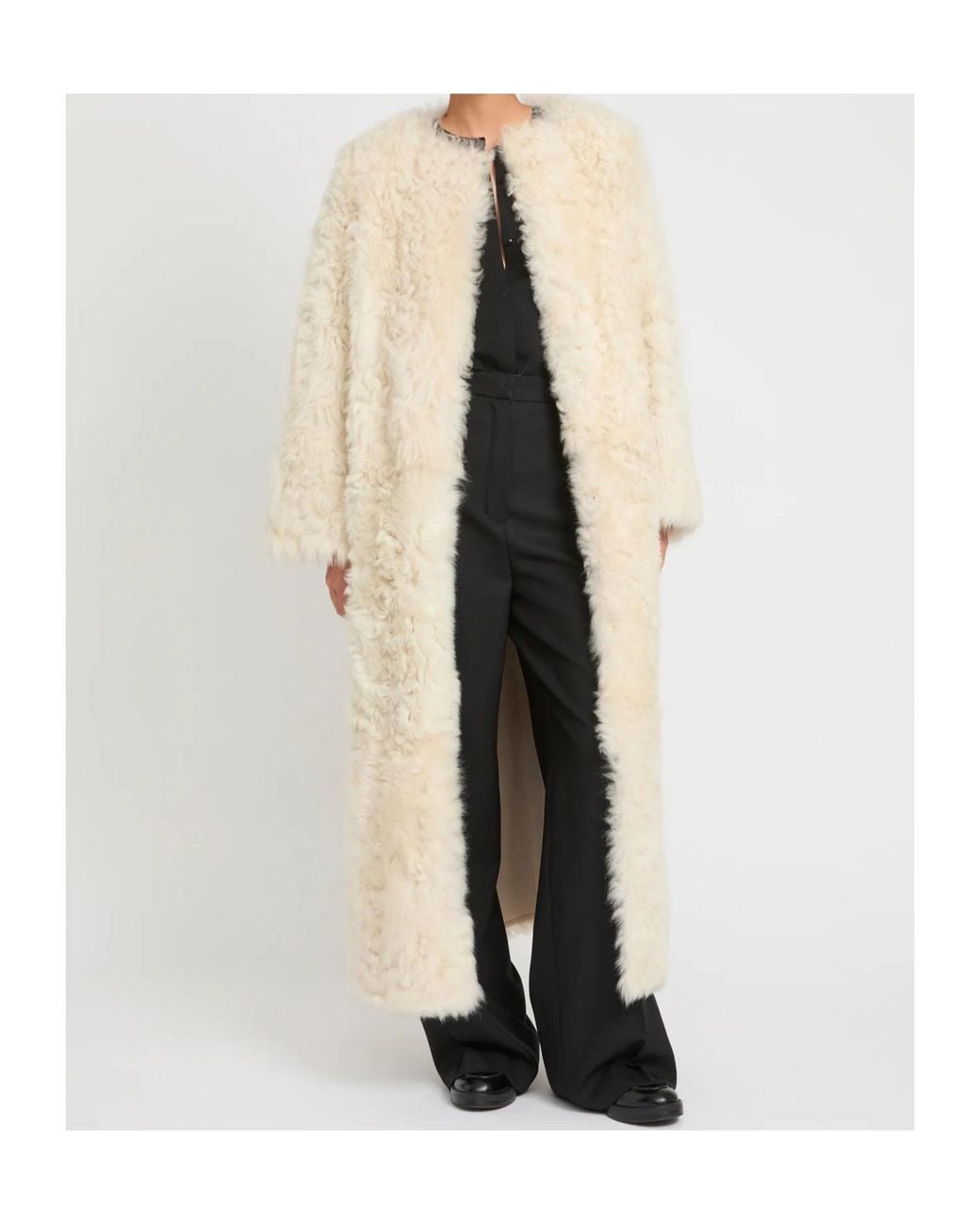 Yves Salomon Natural Extra Long Toscana Lambskin Coat
