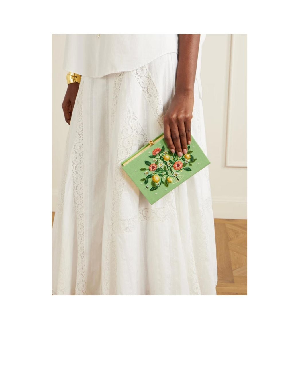 Olympia Le-Tan Green Appliquéd Embroidered Canvas Clutch