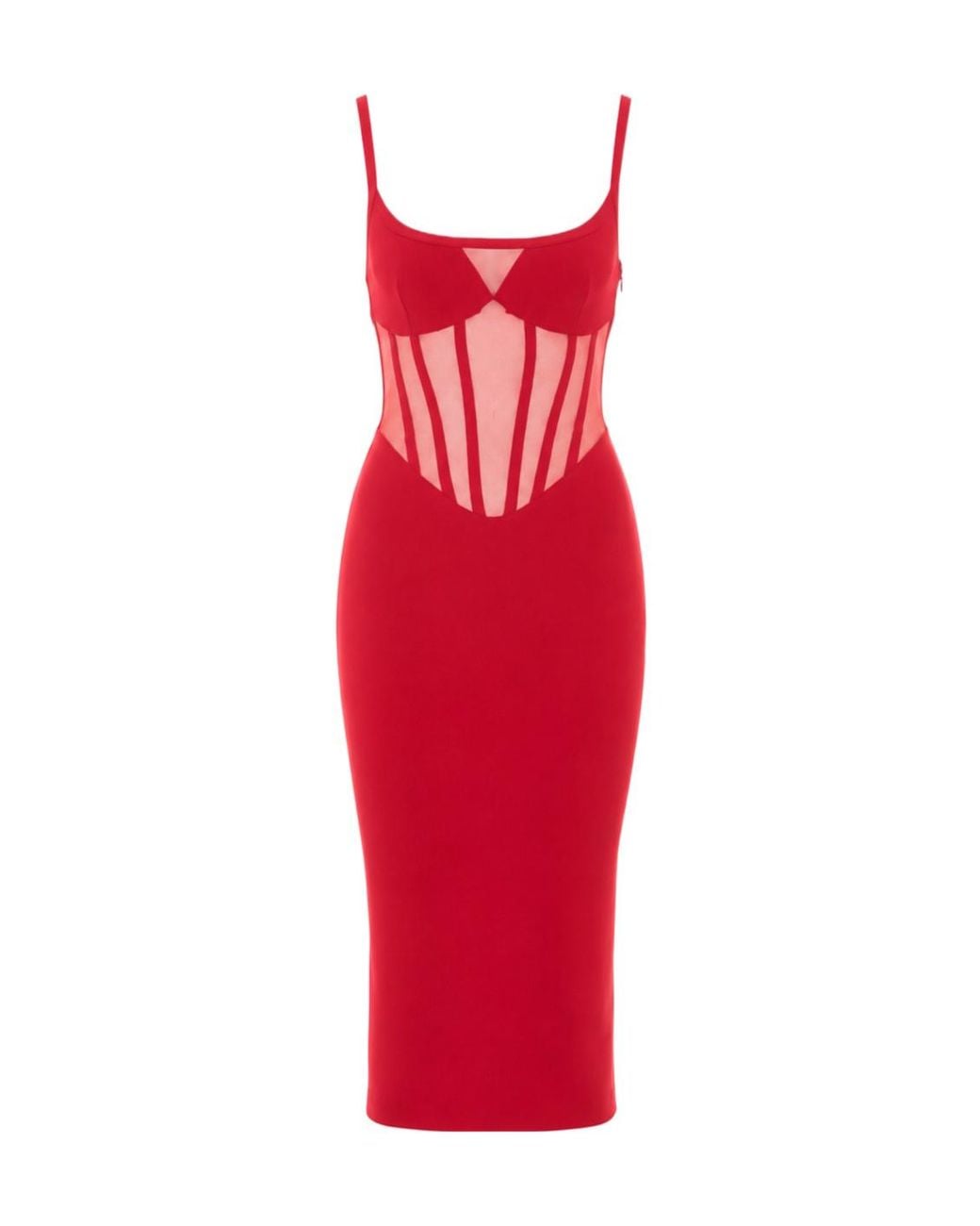 Elisabetta Franchi Red Sheer Panel Midi Dress