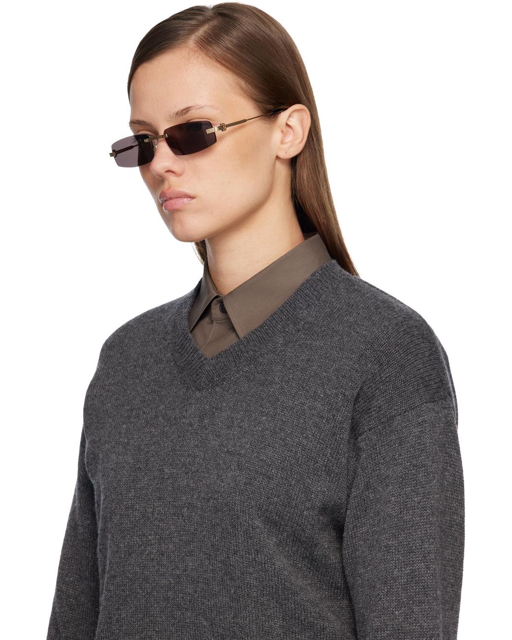Cartier White Premiere De Rectangular Frameless Sunglasses