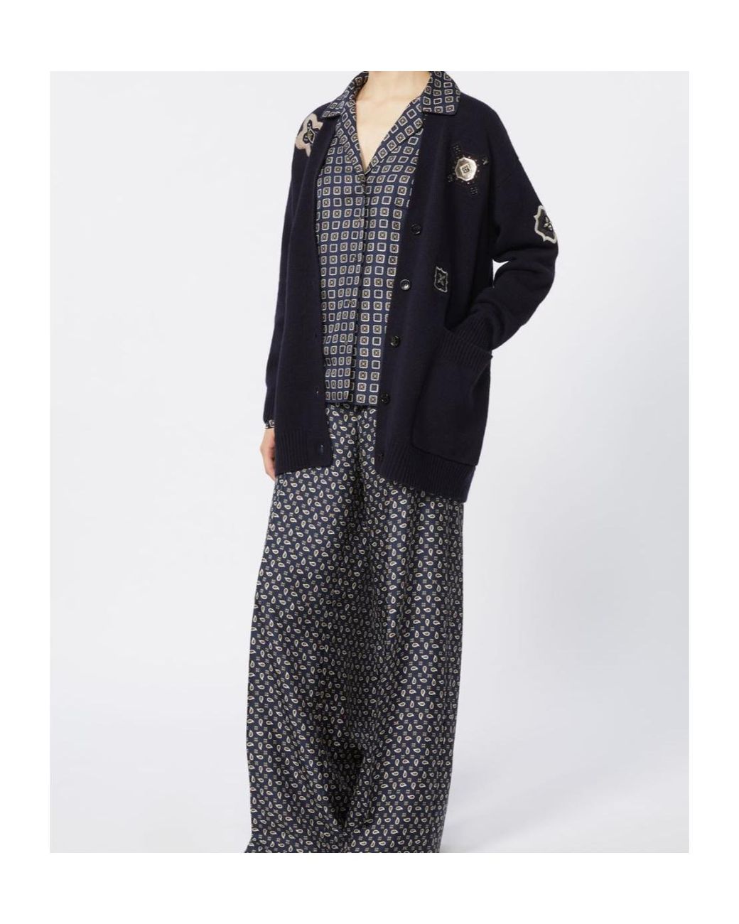 Max Mara Black Wool-Cashmere Patch Cardigan