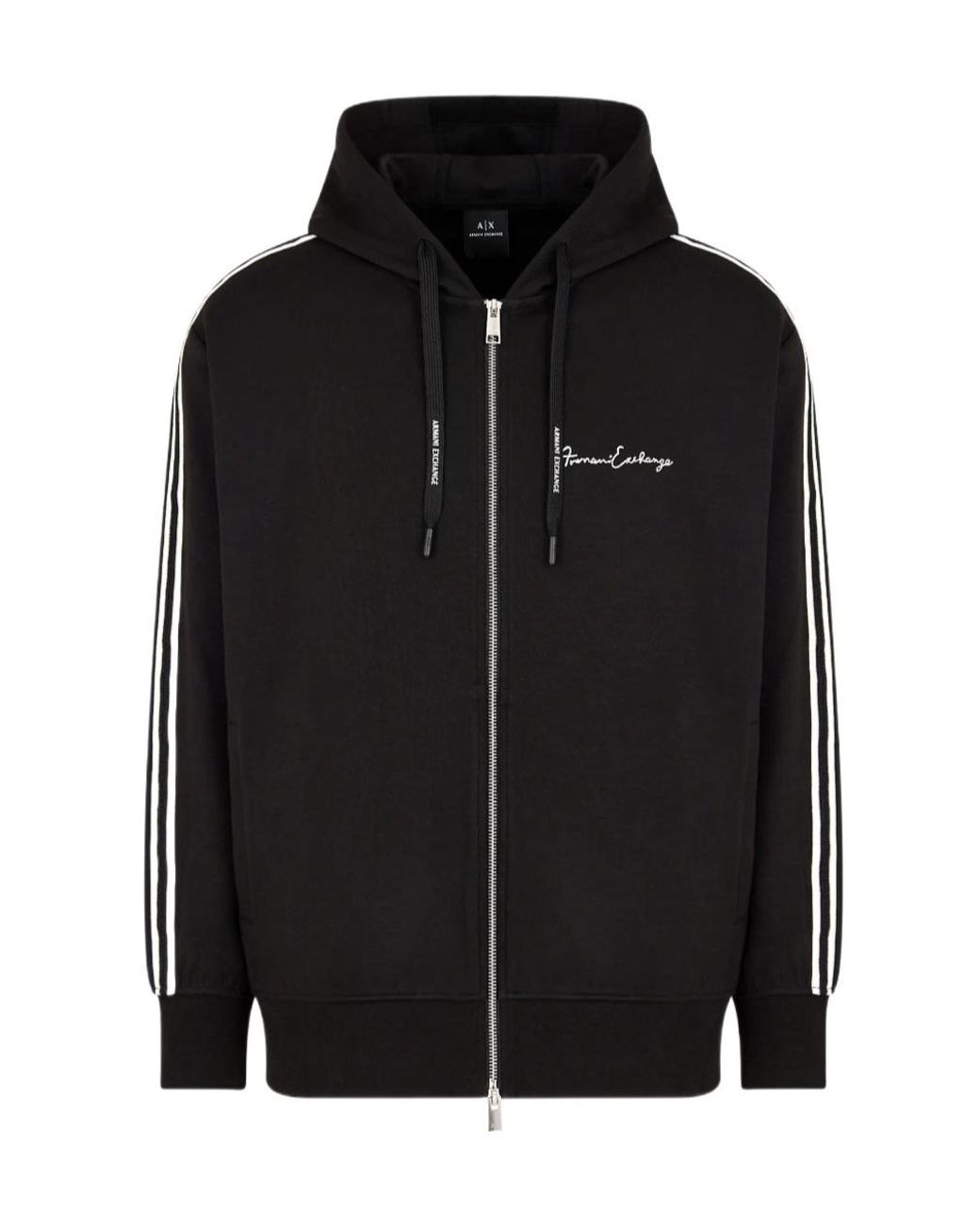 ARMANI EXCHANGE Black Zipper Cardigan Hooded Retro Sporty Sweatshirt for men