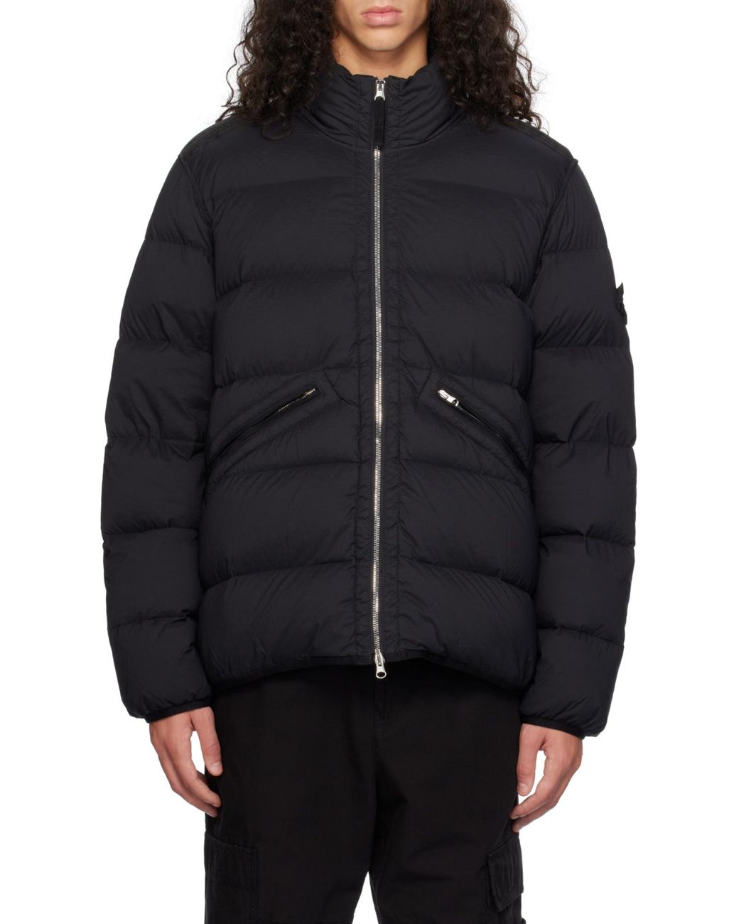 Stone Island Black Funnel Neck Zip-Up Jacket for men