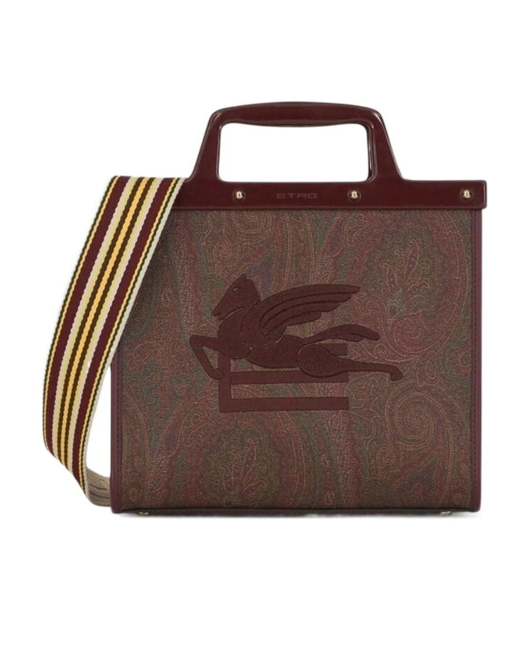 Etro Brown Logo Embroidered Paisley-Printed Tote Bag