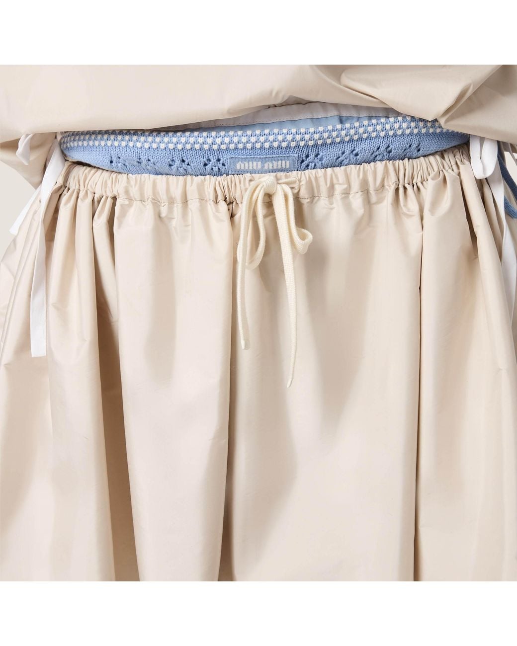 Miu Miu Natural Logo-Patch Drawstring Mini Skirt