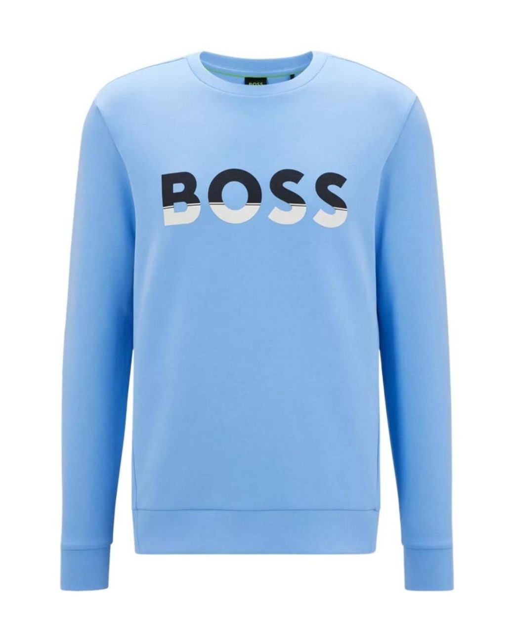 Boss Blue Logo-Print Cotton Sweatshirt for men