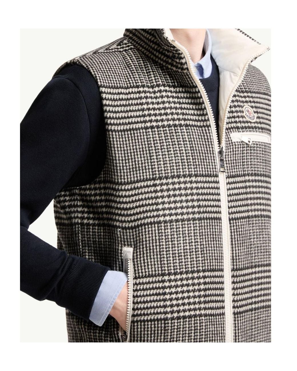 Moncler Gray Gienah Houndstooth Zip-Up Padded Vest for men