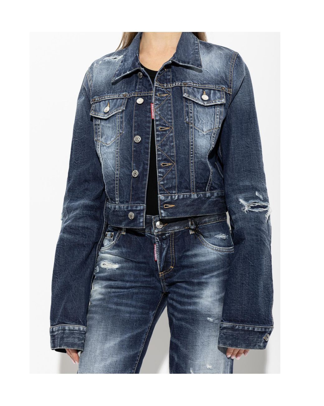 DSquared² Blue Distressed Cropped Denim Jacket