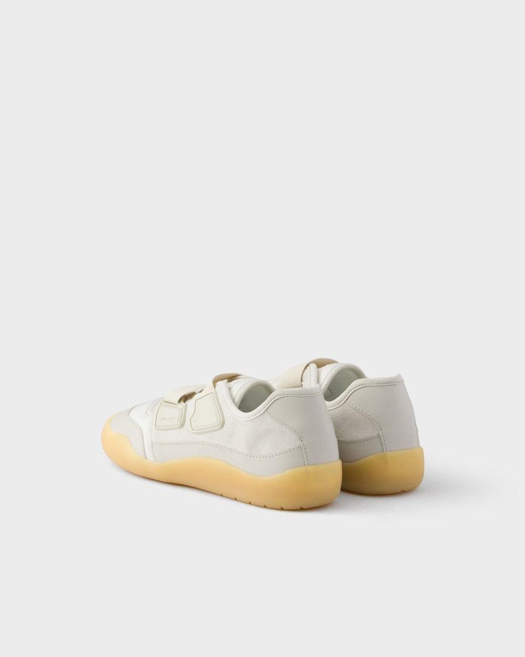 Prada White Speedrock Technical Mesh And Leather Sneakers