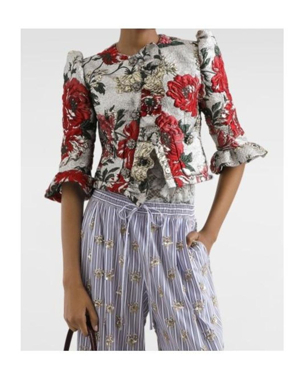 Dolce & Gabbana Red Single-Breasted Floral Jacket