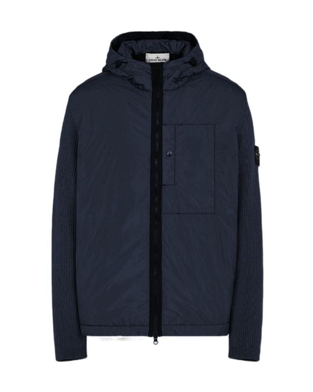 Stone Island Blue Panelled Zip-Up Hooded Jacket for men