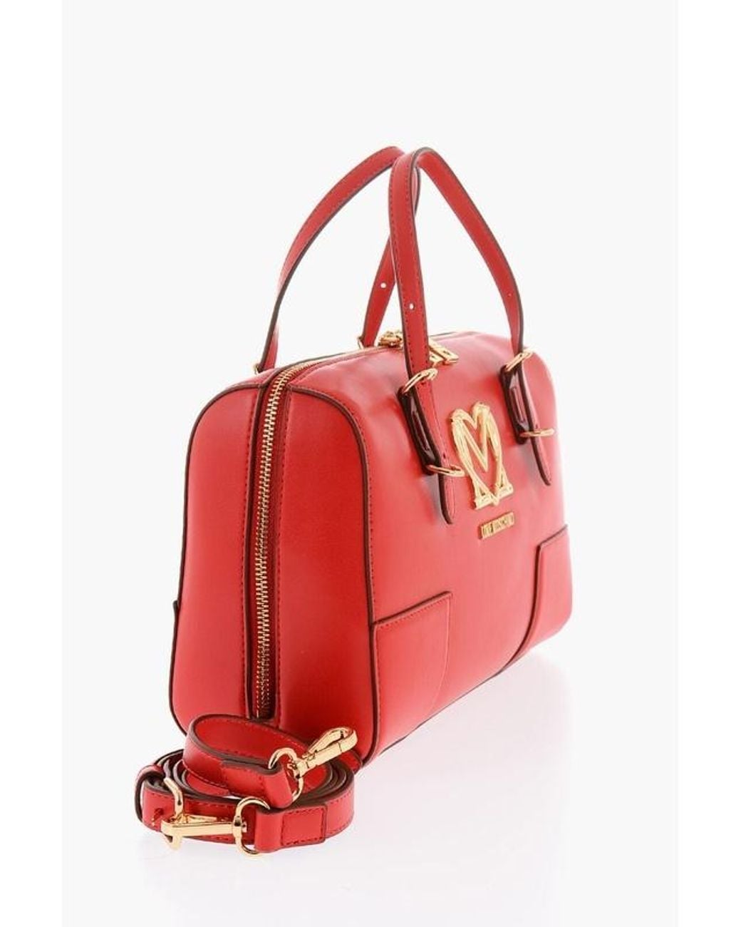 Moschino Red Logo-Plaque Leather Tote Bag