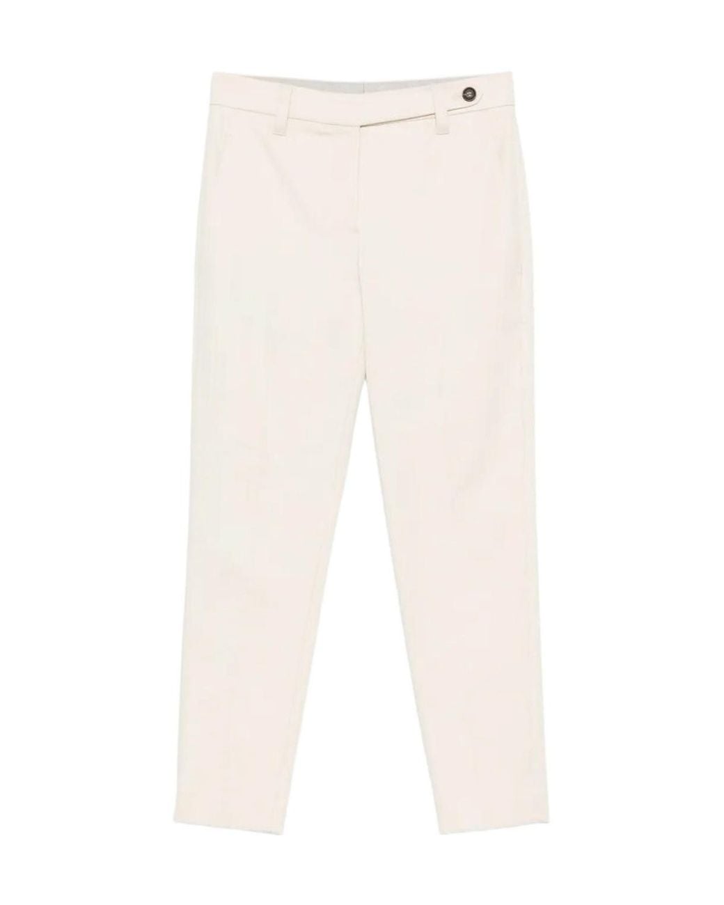 Brunello Cucinelli White Button-Fastening Slim-Fit Trousers